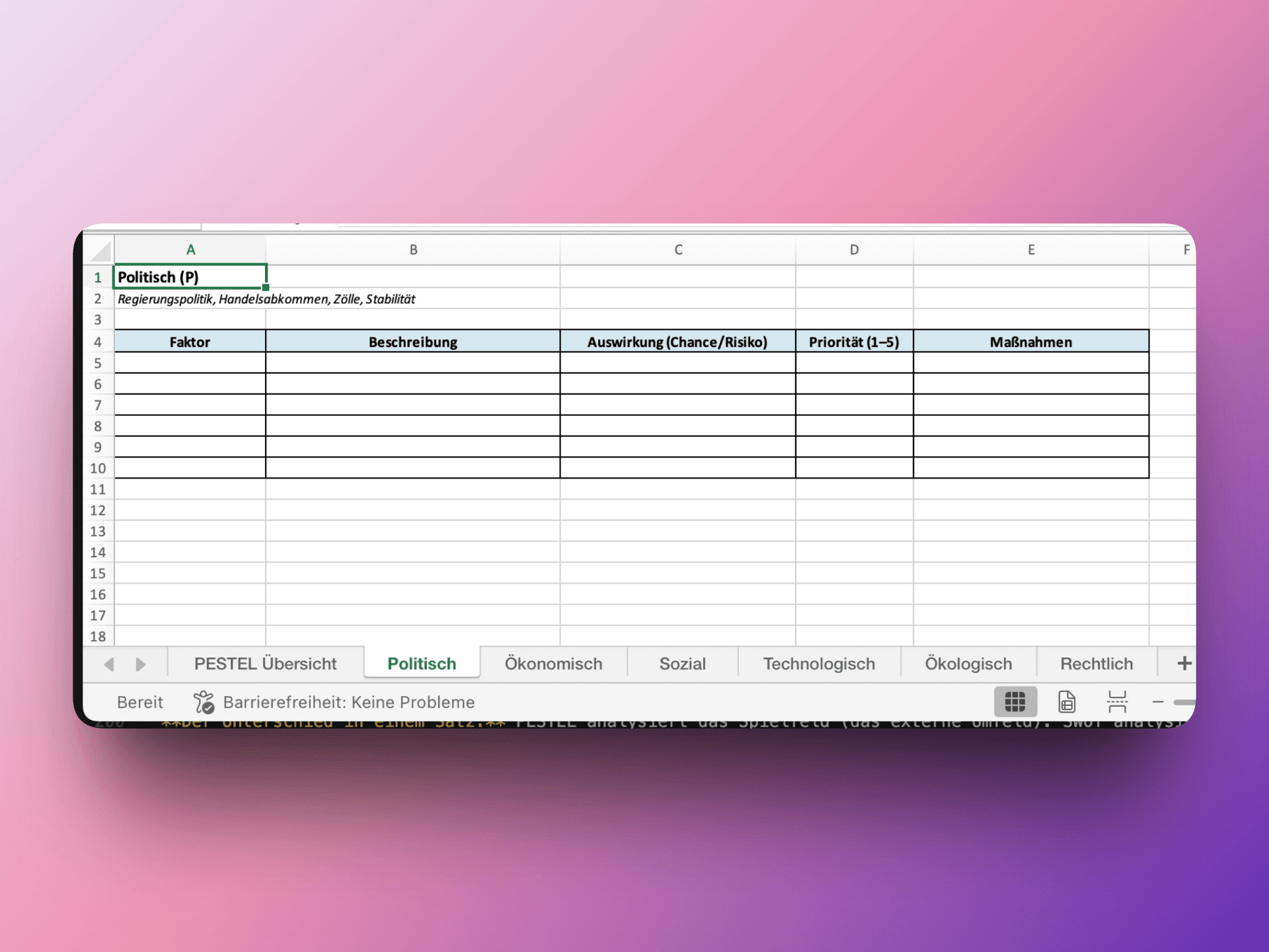 PESTEL-Analyse Vorlage Beispiel